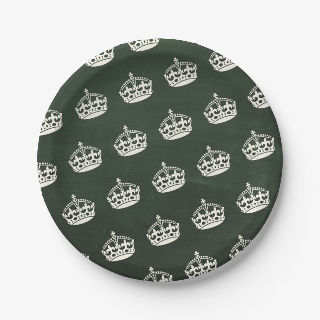Keep Calm Crown Chalkboard Party Chic Paper Plates (Front)
