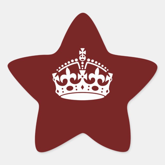 Keep Calm Crown Icon on Burgundy Red Star Sticker (Front)