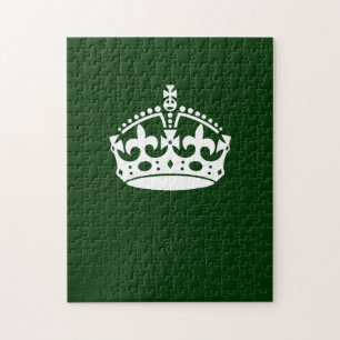Keep Calm Crown Icon on Forest Green Jigsaw Puzzle