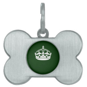 Keep Calm Crown Icon on Forest Green Pet Tag