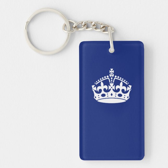 Keep Calm Crown Icon on Navy Blue Keychain (Front)