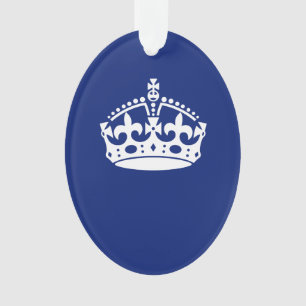Keep Calm Crown Icon on Navy Blue Ornament