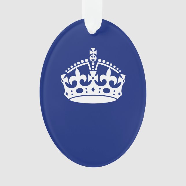 Keep Calm Crown Icon on Navy Blue Ornament (Front)