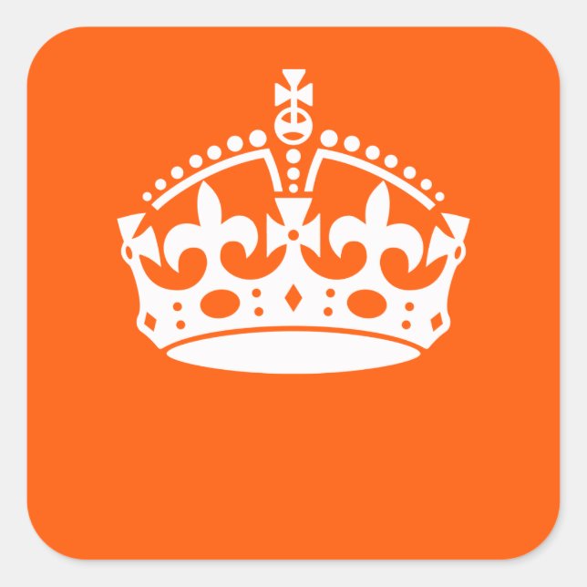 KEEP CALM CROWN Icon on Orange Customize This Square Sticker (Front)