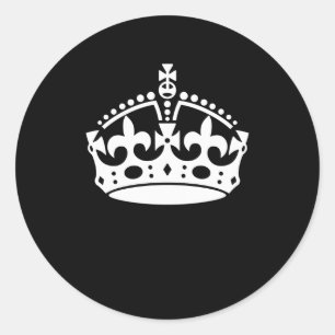 KEEP CALM CROWN on Black Decor Classic Round Sticker