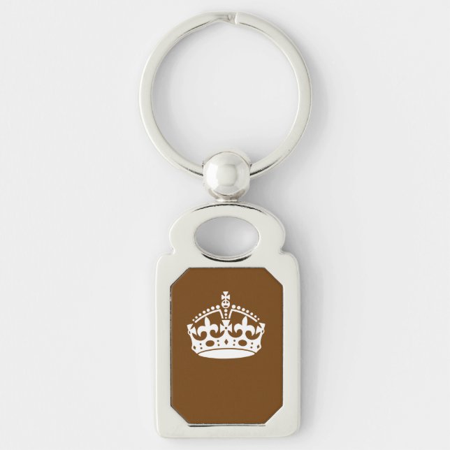 Keep Calm Crown on Brown Keychain (Front)