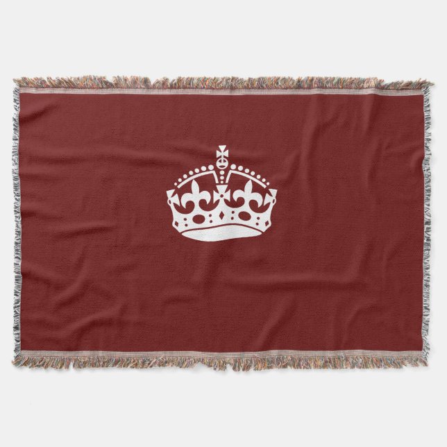 Keep Calm Crown on Burgundy Red Decor Throw Blanket (Front)