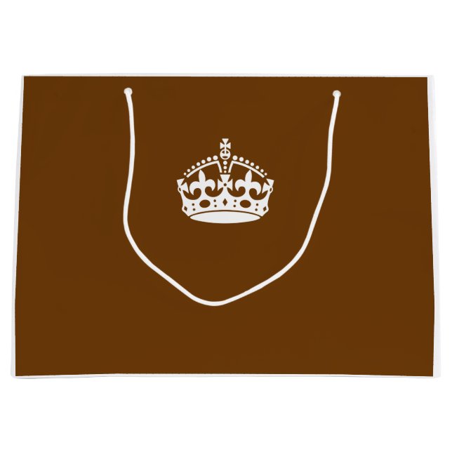 Keep Calm Crown on Chocolate Brown Large Gift Bag (Front)