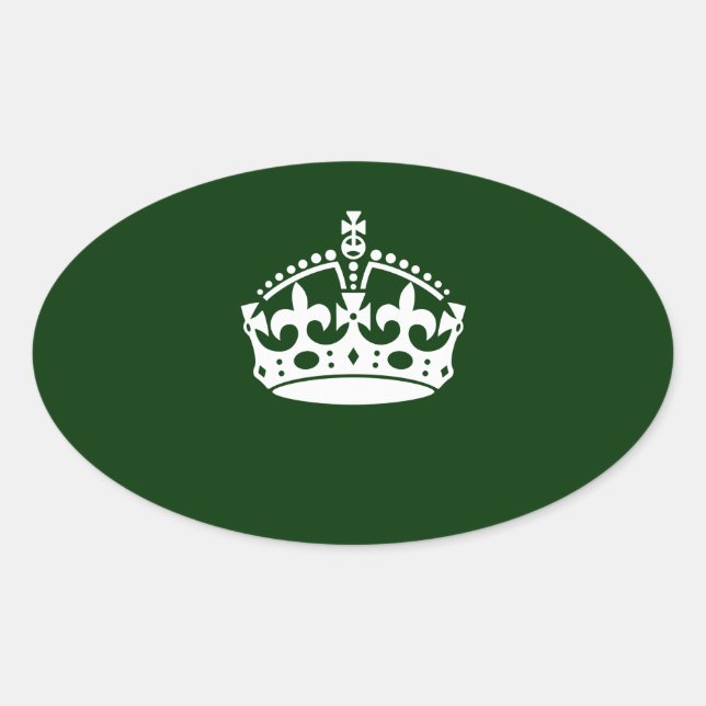 KEEP CALM CROWN on Forest Green Customize This Oval Sticker (Front)