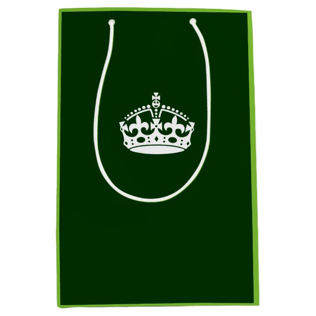 Keep Calm Crown on Forest Green Medium Gift Bag (Front)