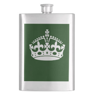 KEEP CALM CROWN on Green Customize This Hip Flask