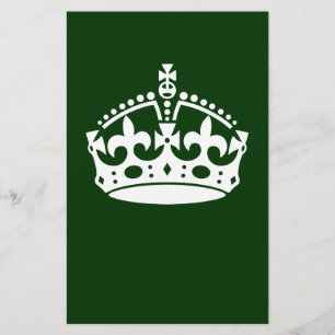 KEEP CALM CROWN on Green Customize This Stationery