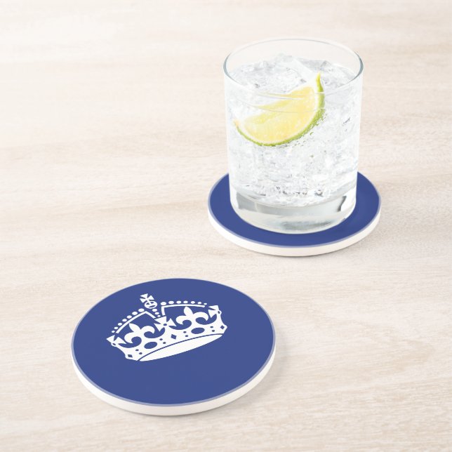 Keep Calm Crown on Navy Blue Colour Coaster (Side)