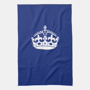 Keep Calm Crown on Navy Blue Colour Kitchen Towel