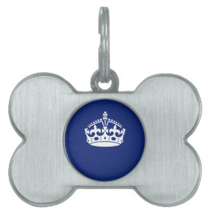 Keep Calm Crown on Navy Blue Colour Pet Name Tag