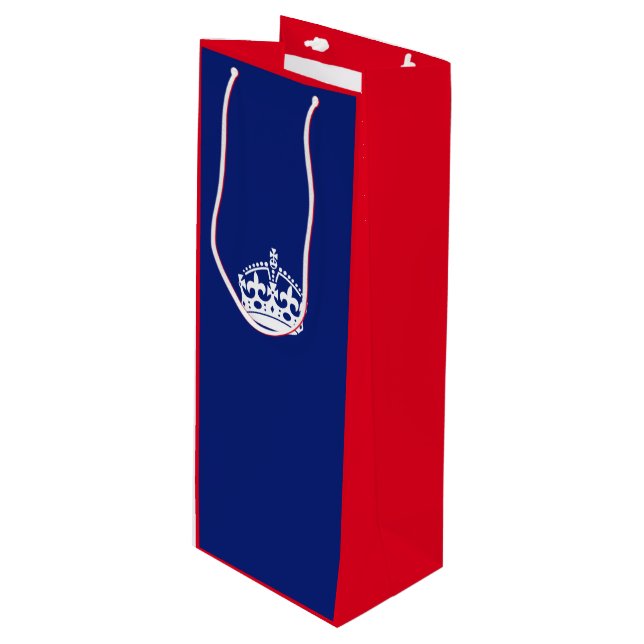 Keep Calm Crown on Navy Blue Wine Gift Bag (Front Angled)