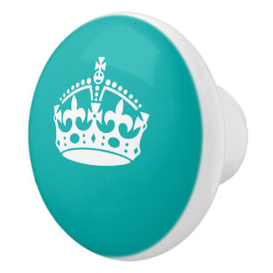Keep Calm Crown on Peacock Turquoise Customozable Ceramic Knob