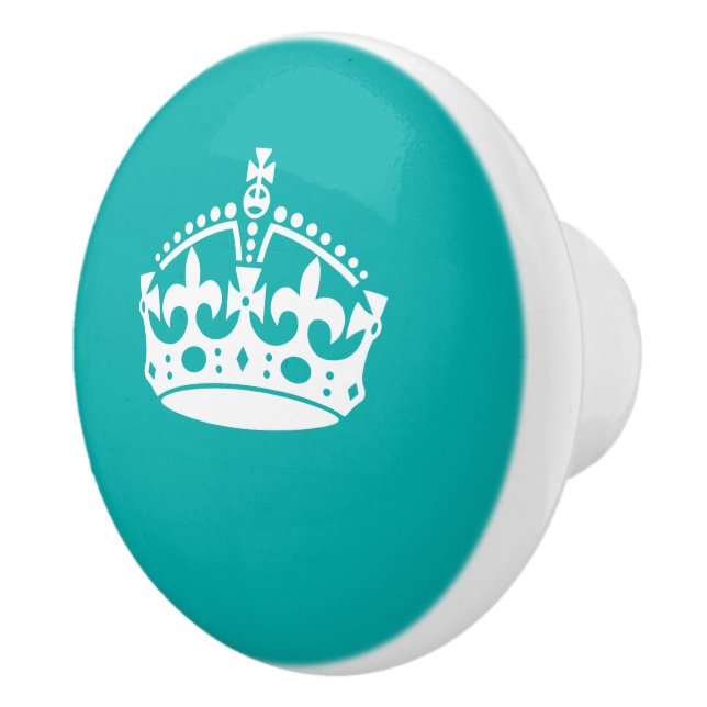 Keep Calm Crown on Peacock Turquoise Customozable Ceramic Knob (Right)