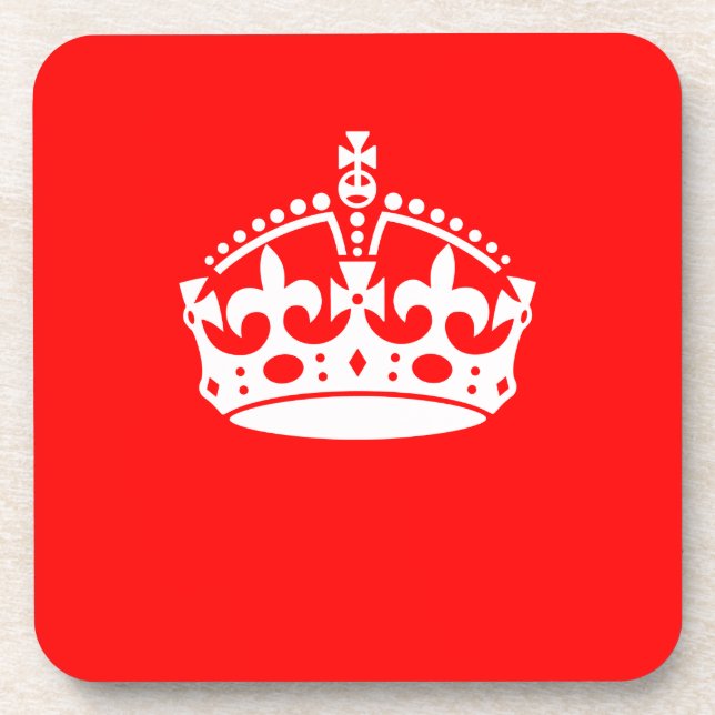 KEEP CALM CROWN on Red Decor Coaster (Front)