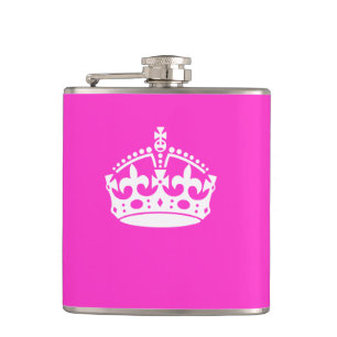 KEEP CALM CROWN Royal Icon on Pink Customize it Hip Flask