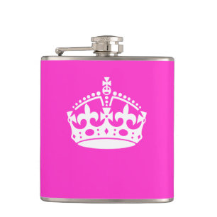 KEEP CALM CROWN Royal Icon on Pink Customize it Hip Flask