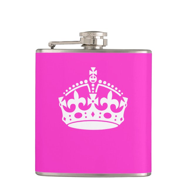 KEEP CALM CROWN Royal Icon on Pink Customize it Hip Flask (Front)