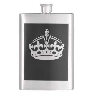 KEEP CALM CROWN Symbol on Black Hip Flask