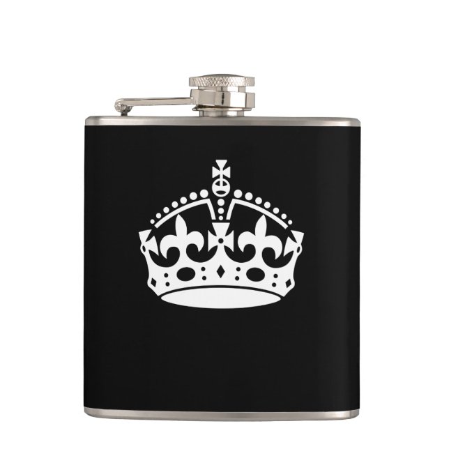 KEEP CALM CROWN Symbol on Black Hip Flask (Front)