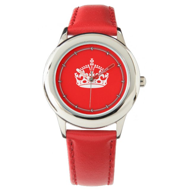KEEP CALM CROWN Symbol on Fire Red Customize it Watch (Front)