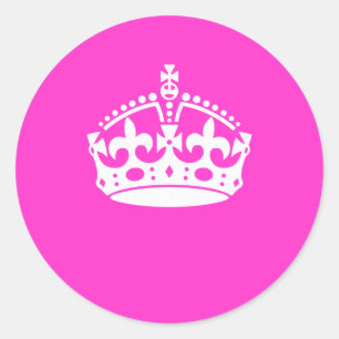 KEEP CALM CROWN Symbol on Hot Pink Decor Classic Round Sticker