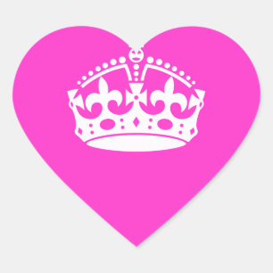 KEEP CALM CROWN Symbol on Hot Pink Decor Heart Sticker