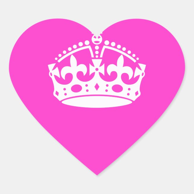 KEEP CALM CROWN Symbol on Hot Pink Decor Heart Sticker (Front)