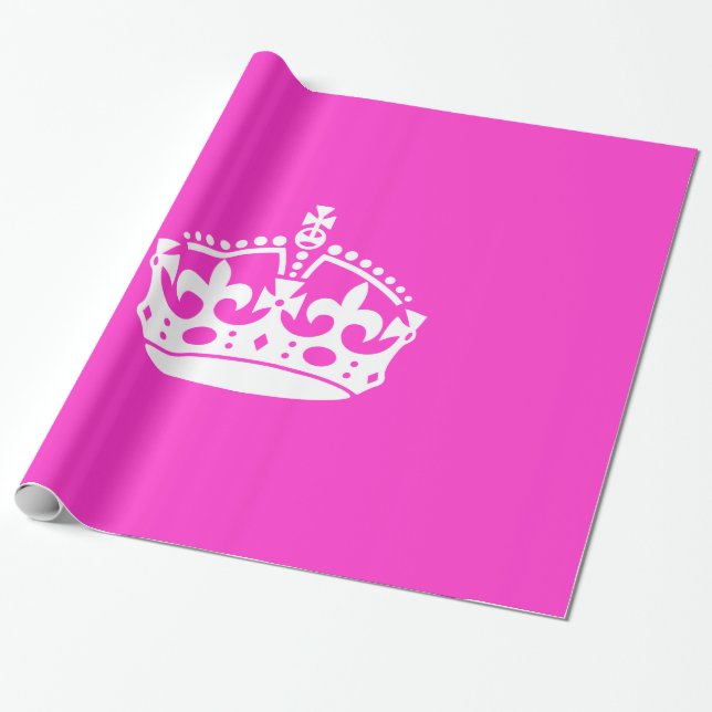 KEEP CALM CROWN Symbol on Hot Pink Decor Wrapping Paper (Unrolled)