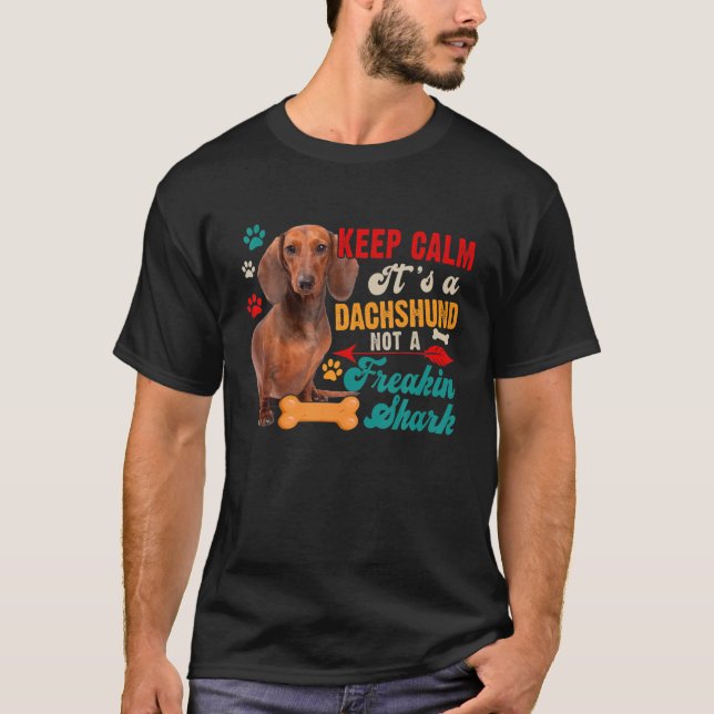 Keep Calm Dachshund Not A Funny Shark Matching Dog T-Shirt (Front)