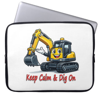 Keep Calm Dig On Cute Excavator Laptop Sleeve Bag