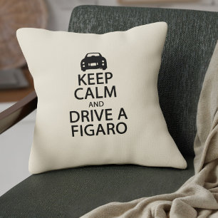 Keep Calm Drive a Figaro Car Funny Black and Cream Throw Pillow