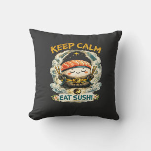 Keep Calm & Eat Sushi – Zen Kawaii Sushi Throw Pillow
