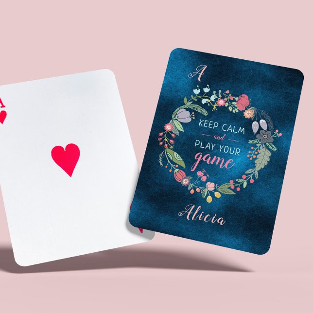 Keep calm elegant girly floral script monogrammed playing cards (Creator Uploaded)