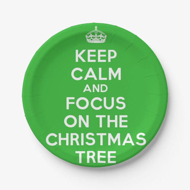 Keep Calm Focus Merry Christmas Party Tree Paper Plate (Front)