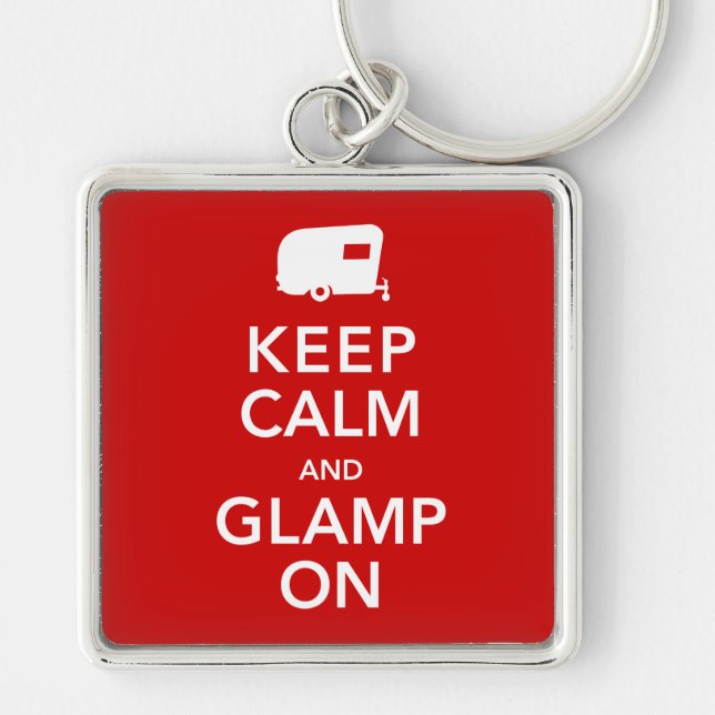 Keep Calm Glamp On - Vintage RV Camping Keychain (Front)