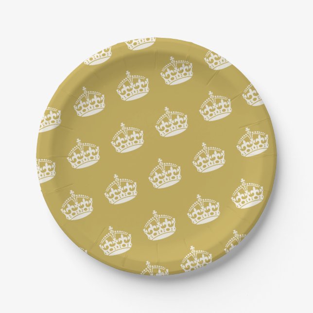 Keep Calm Gold Crown Birthday Party Paper Plates (Front)