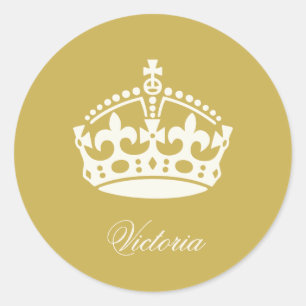 Keep Calm Gold Crown Logo Chic Party Favour Classic Round Sticker