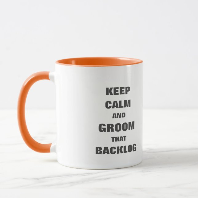 Keep calm groom backlog mug for agile scrum (Left)