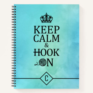 Keep Calm Hook On Crafts Blue Watercolor Notebook