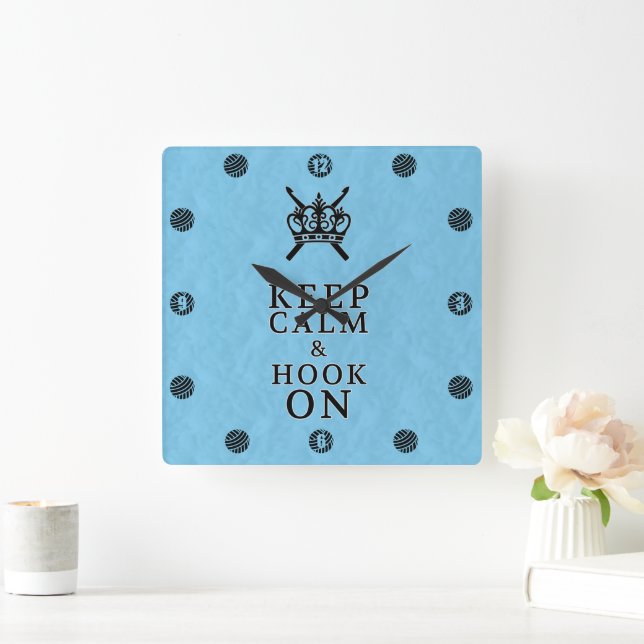 Keep Calm Hook On Crochet Craft Room Square Wall Clock (Home)