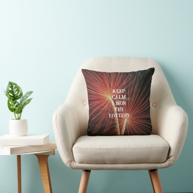 KEEP CALM i won THE LOTTERY Fireworks Throw Pillow (Chair)
