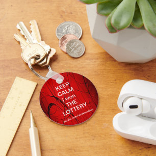 KEEP CALM i won THE LOTTERY Red Abstract Keychain