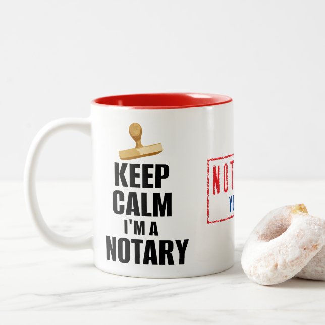 Keep Calm I'm a Notary Customized Name Two-Tone Coffee Mug (With Donut)