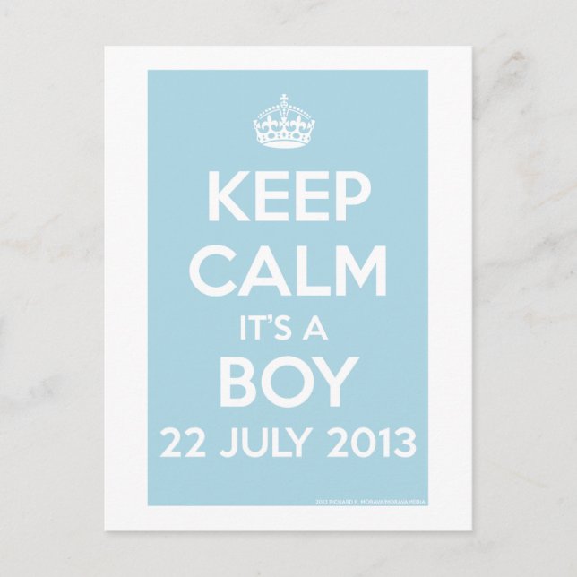 Keep Calm It's A Boy! Postcard (Front)