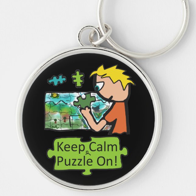 Keep Calm Jigsaw Puzzle Keychain (Front)